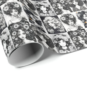 Papel De Presente Mulheres Whimsical em Preto e Branco