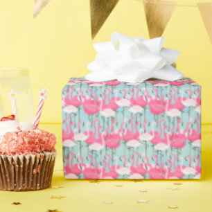 Papel De Presente Multidões De Flamingos, Rosa E Branco