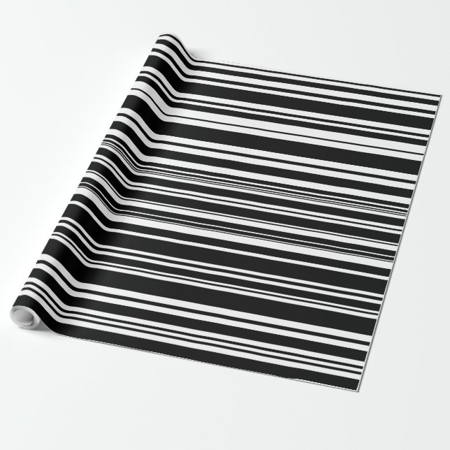 Papel De Presente Multidões de Listras Pretas e Brancas Desiguais (Desenrolado)