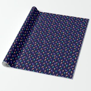 Papel De Presente Mundo de águas-vivas submarinas: padrão brilhante.