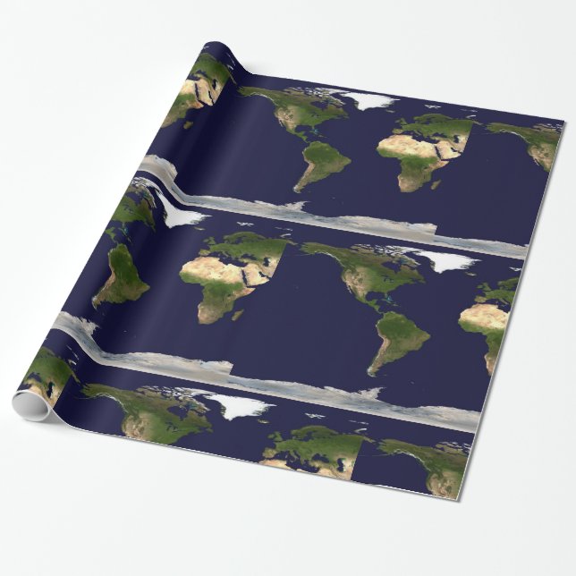 Papel De Presente Mundo Inteiro - Terra Planeta (Desenrolado)