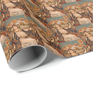 Papel De Presente Musa do Crisântemo Dourado – Floral Art Nouveau