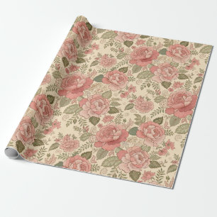 Papel De Presente Musa Floral Empoeirada - Estilo Batik Rosa Empoeir