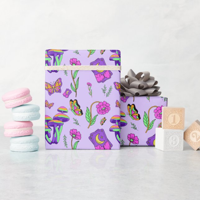 Papel De Presente Mushroom Tarot Vibrant Psychedelic Esoteric (Chá de bebê)