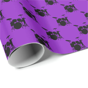 Papel De Presente Music Black Drum Set on Purple