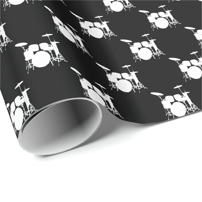 Papel De Presente Music White Drum Set em preto (Ponta do rolo)