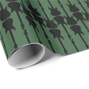 Papel De Presente Música Black Electric Guitar Strike, Hunter Green