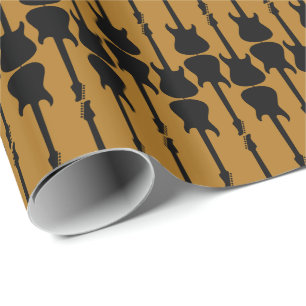 Papel De Presente Música Black Electric Guitar Stripe, Matte Dourado