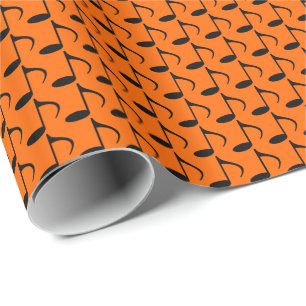 Papel De Presente Música Black Oitava Notas sobre Laranja