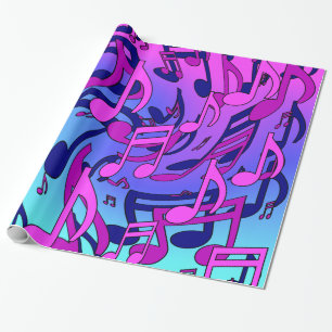 Papel De Presente Música Bonita Notas Animadas Rosa Roxo Azul Água