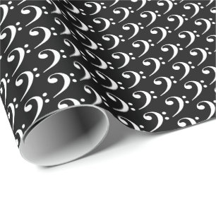 Papel De Presente Música Clave de Fá Branco em Preto