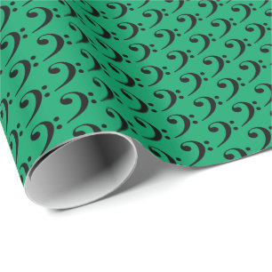 Papel De Presente Música Clave de Fá Preto em Verde Trevo
