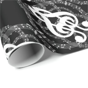 Papel De Presente Música de Imagem do Espelho Preto e Branco