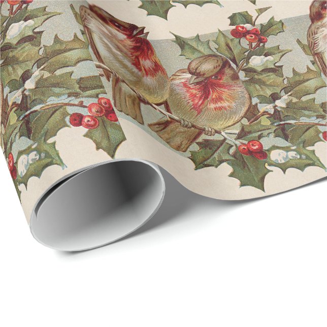 Papel De Presente Música de Pássaro de Natal Azevinho Neve (Ponta do rolo)