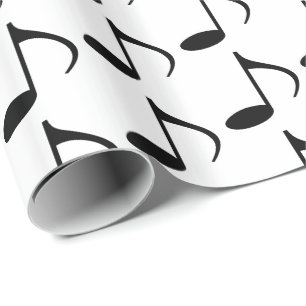 Papel De Presente Música Negra Colcheias em Branco