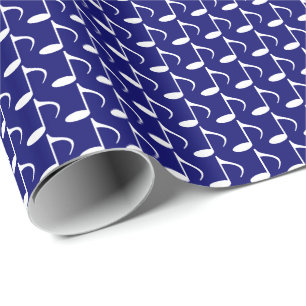 Papel De Presente Música Notas Brancas Oitavas em Azul Naval Escuro