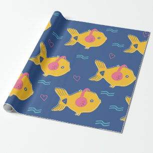 Papel De Presente Música pesca desenho animado padrão uniforme de