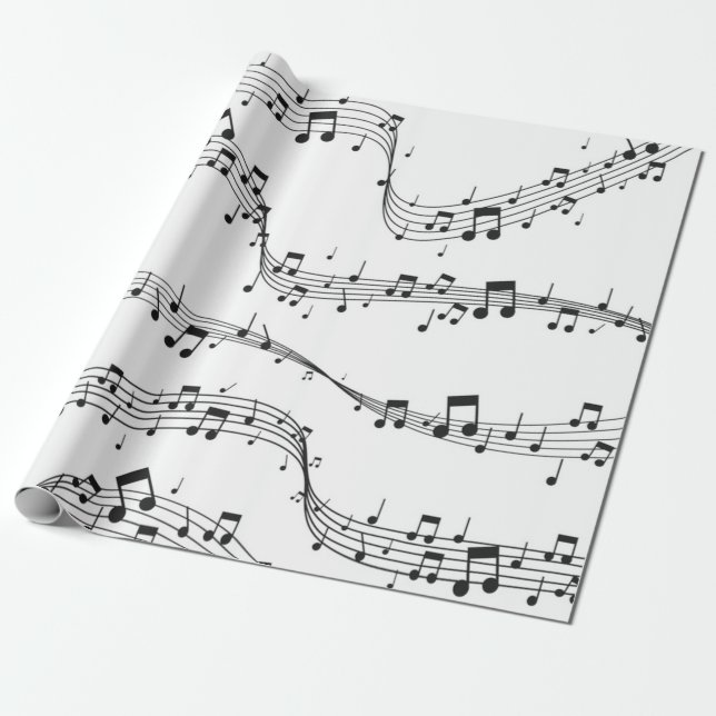 Papel De Presente Música preta e branca Músico padrão (Desenrolado)