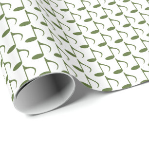 Papel De Presente Música Verde Oitava Notas sobre Branco