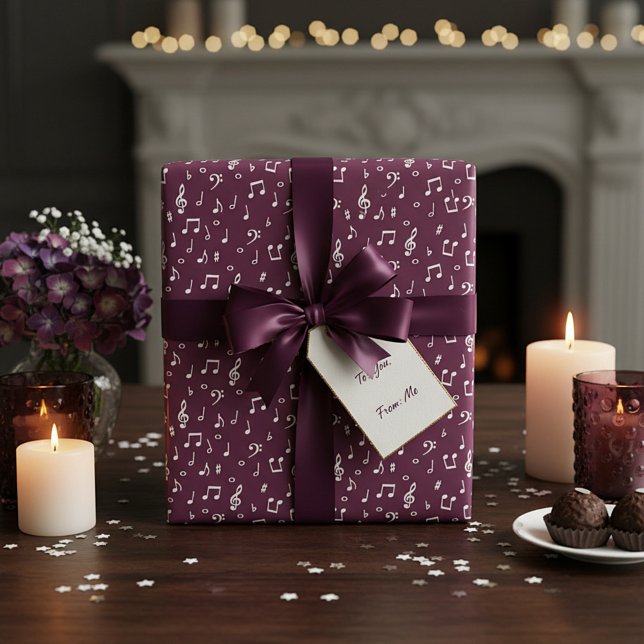 Papel De Presente Musical Branco com cor de fundo personalizada (Criador carregado)