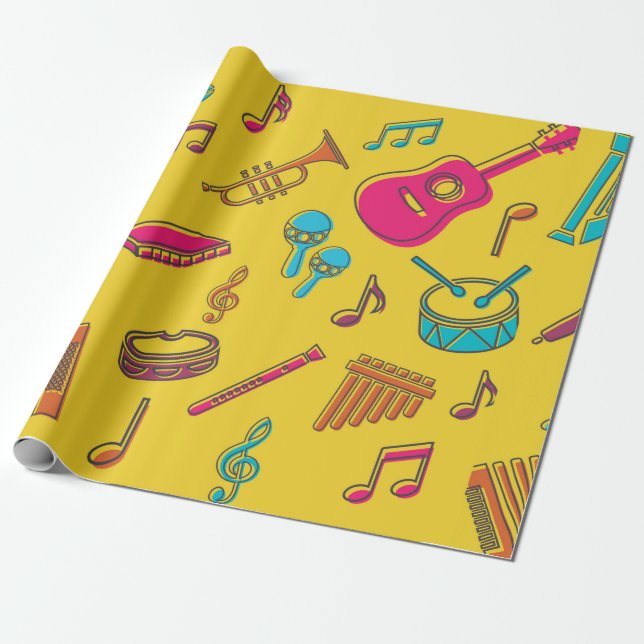 Papel De Presente Musical instruments background. musical notes.  (Desenrolado)