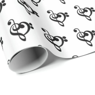 Papel De Presente Musical Music Heart - Treble Bass Clef
