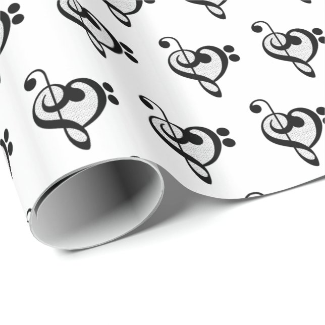 Papel De Presente Musician Music Note Pattern Heart (Ponta do rolo)