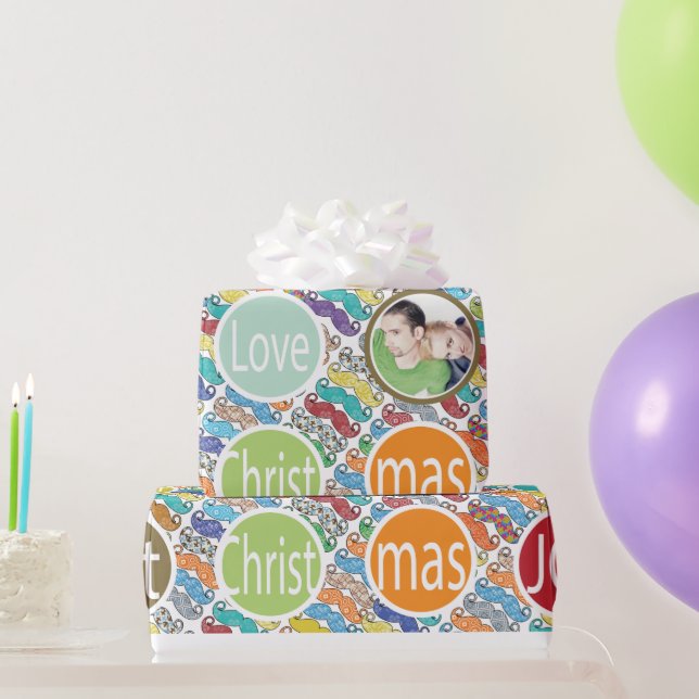 Papel De Presente Mustache 1rua Christams Hipster Foto Personalizada (Presentes para festas)