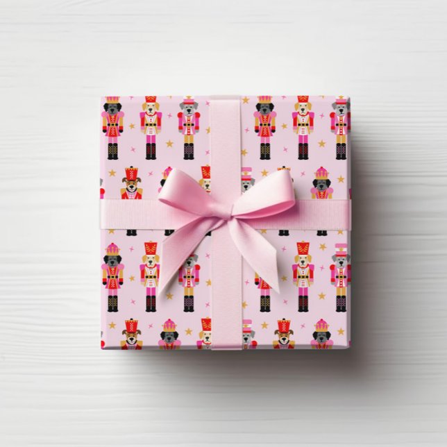 Papel De Presente Muttcracker Natal - Nozes de Cachorro Rosa (Pink Muttcracker Christmas Gift Wrap)