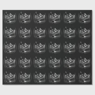 Papel De Presente Mystic Mountain Wilderness Night Estilo Linocut