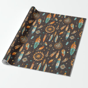 Papel De Presente Mystical Dark Boho: Penas e Sonhos Desi