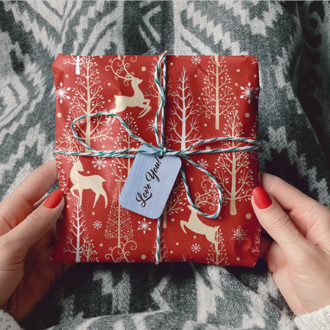 Papel De Presente Na moda árvores de Natal renas vermelhas (Criador carregado)