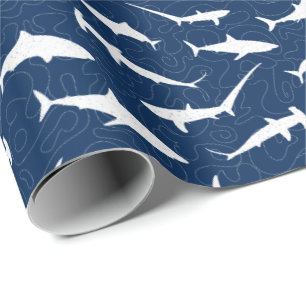 Papel De Presente Na moda Azul e Impressão de tubarão branco