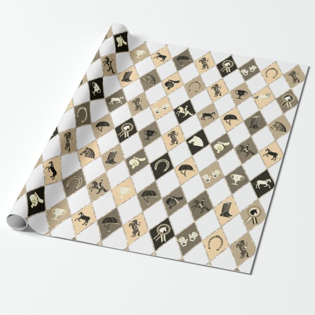 Papel De Presente Na moda Beige Cream Equestrian Diamond (Desenrolado)