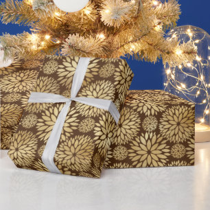 Papel De Presente Na moda Brown e Dourado padrão Dahlias