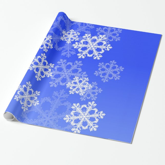 Papel De Presente Na moda Cobalt Blue Snowflakes Natal Moderno (Desenrolado)