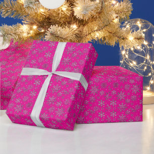 Papel De Presente Na moda cor-de-rosa com flocos de neve elegantes