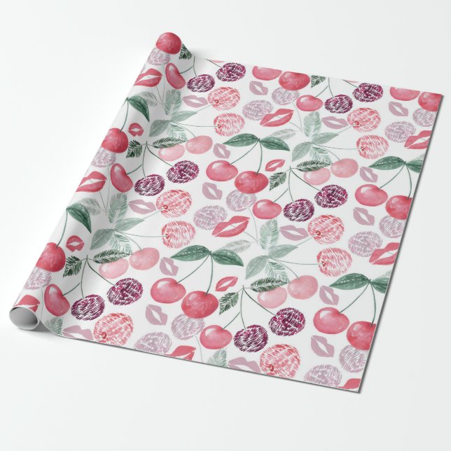 Papel De Presente Na moda de fruta de cereja vermelha (Desenrolado)