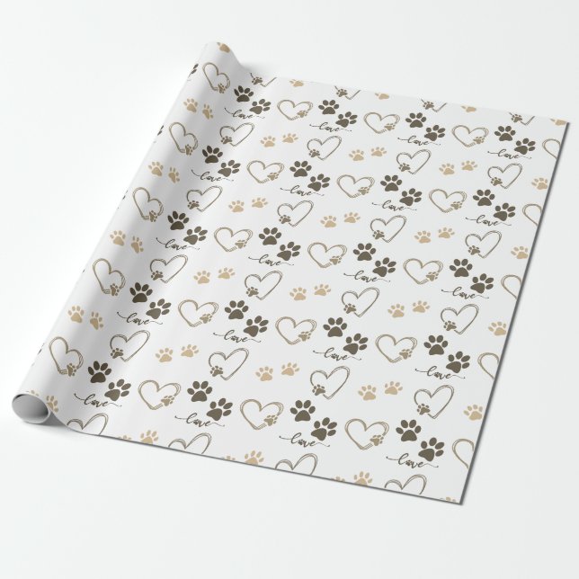 Papel De Presente Na moda DOG PAW PRINTS (IMPRESSÕES DE PAW) e AMOR  (Desenrolado)