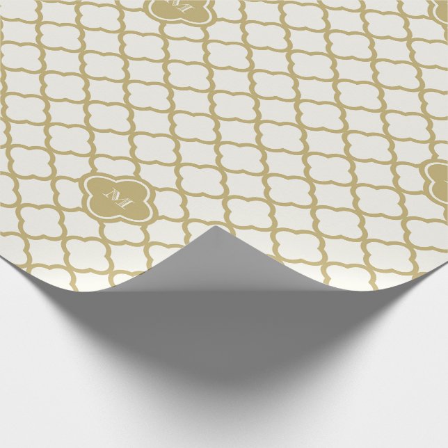 Papel De Presente Na moda Dourado Quatrefoil Padrão Casamento Monogr (Ponta)