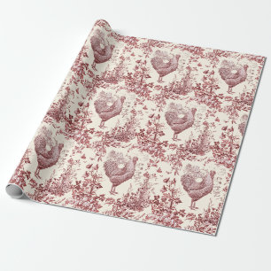 Papel De Presente Na moda Elegante Galo Vermelho Floral do Rooster V