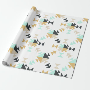 Papel De Presente Na moda Geométrico Quilt Pattern Mint Black Dourad