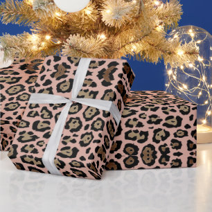 Papel De Presente Na moda-leopardo fumo castanho e cor-de-rosa poeir