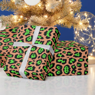 Papel De Presente Na moda-leopardo-néon-laranja-damasco verde