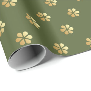 Papel De Presente Na moda Natal Nova Margarida Verde e Dourada