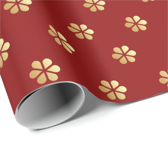 Papel De Presente Na moda Natal Red & Dourado Daisy (Ponta do rolo)