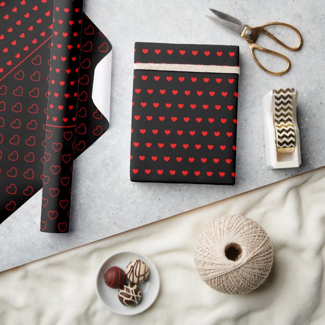Papel De Presente Na moda Red Heart Pattern On Black Wraping Paper ( (Artesanato)