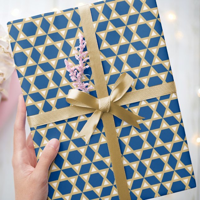 Papel De Presente Na moda Star de David Pattern Blue White Dourado (Criador carregado)