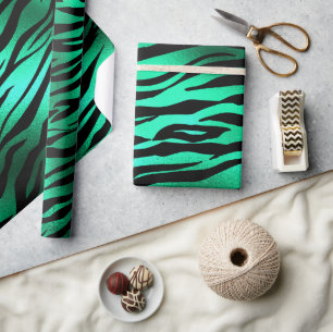 Papel De Presente Na moda Verde e Negro Tigre Selvagem Safari