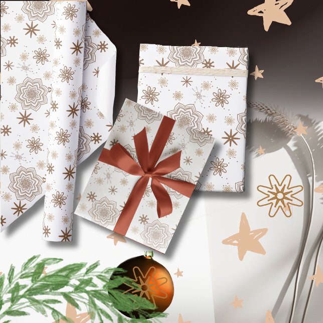 Papel De Presente Na moda White Dourado Stars Flower (Stylish White Gold Stars Flower Wrapping Paper)